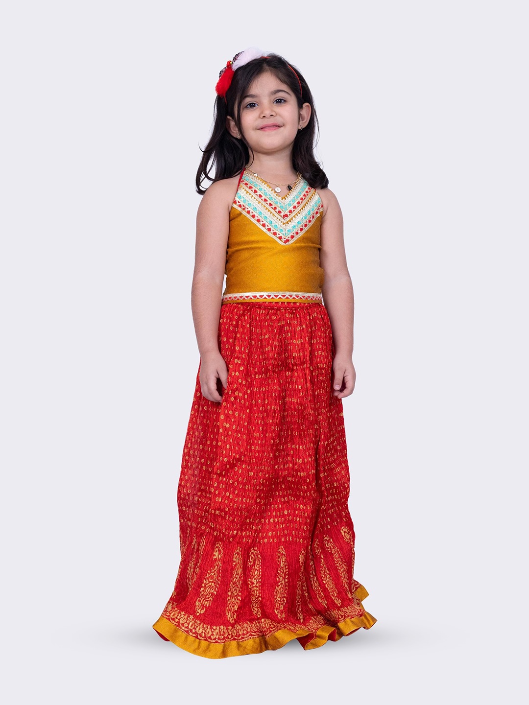 

Twisha Girls Embroidered Ready to Wear Lehenga & Choli, Mustard
