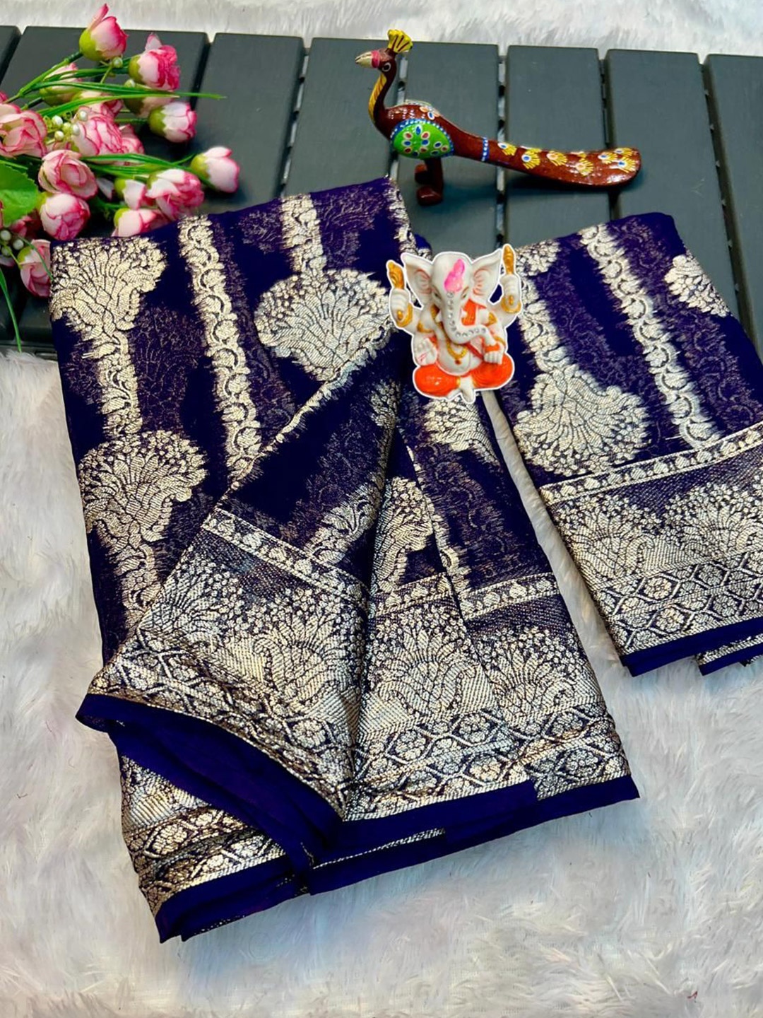 

PAYAL CREATION Woven Design Zari Pure Georgette Saree, Blue
