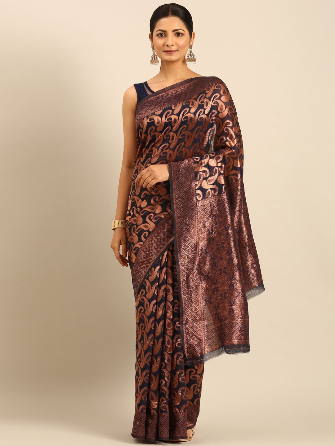 

LeeliPeeri Designer Woven Design Zari Saree, Navy blue