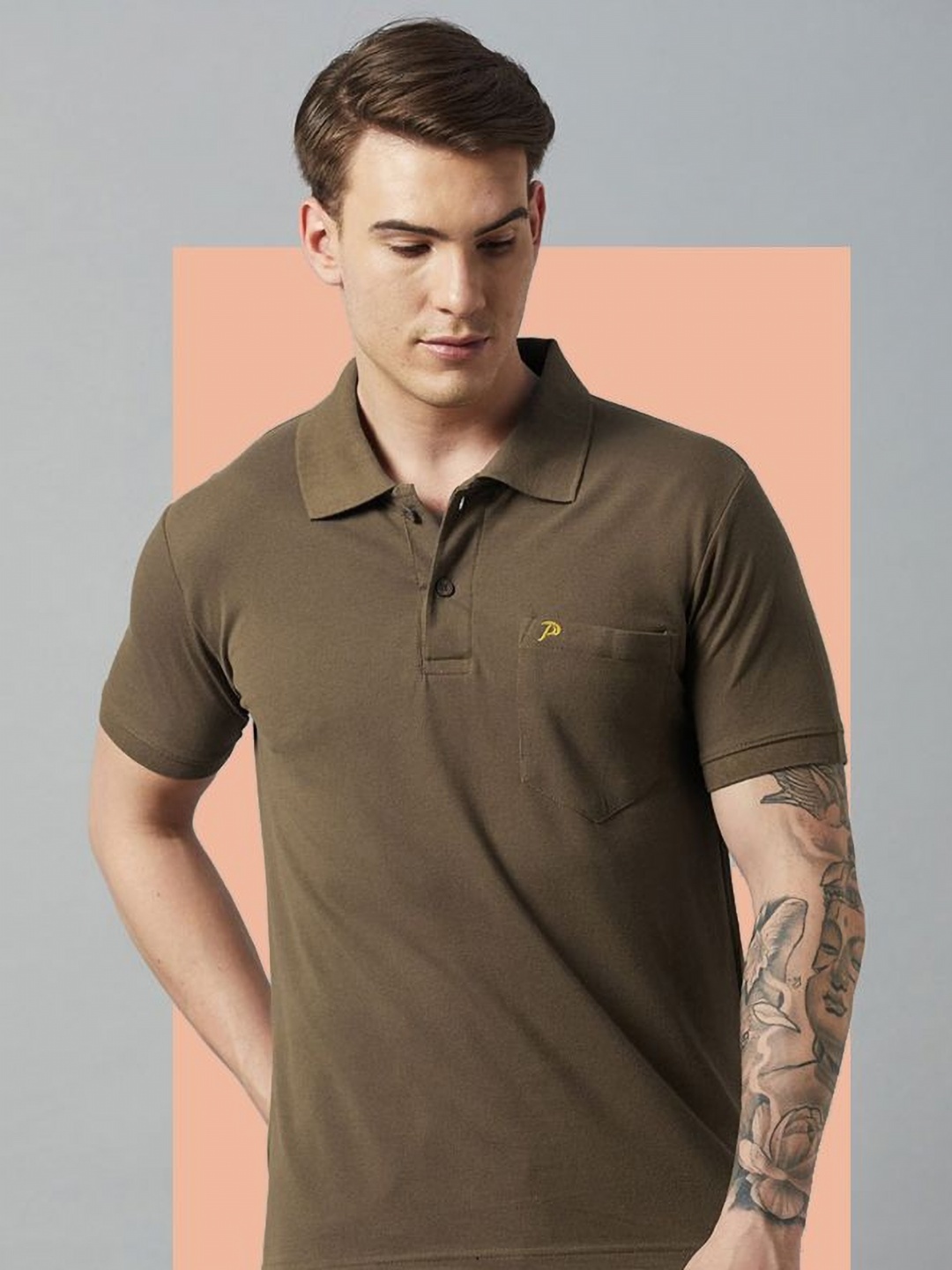 

Promount Men Polo Collar Pockets T-shirt, Olive