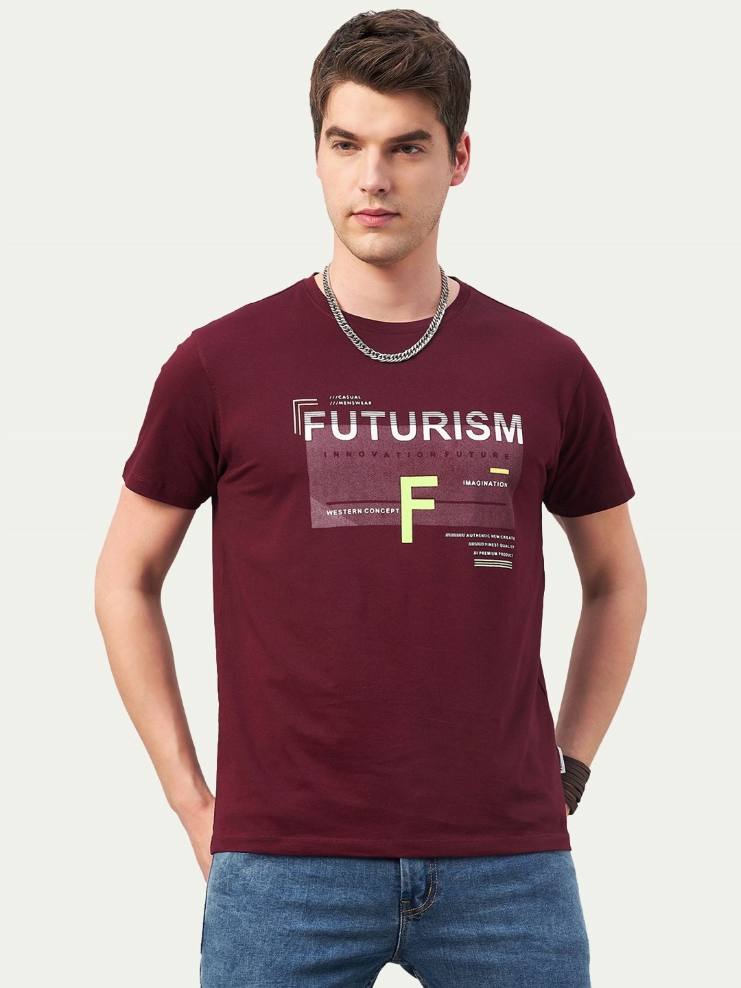 

Promount Men Printed Polo Collar Applique T-shirt, Maroon