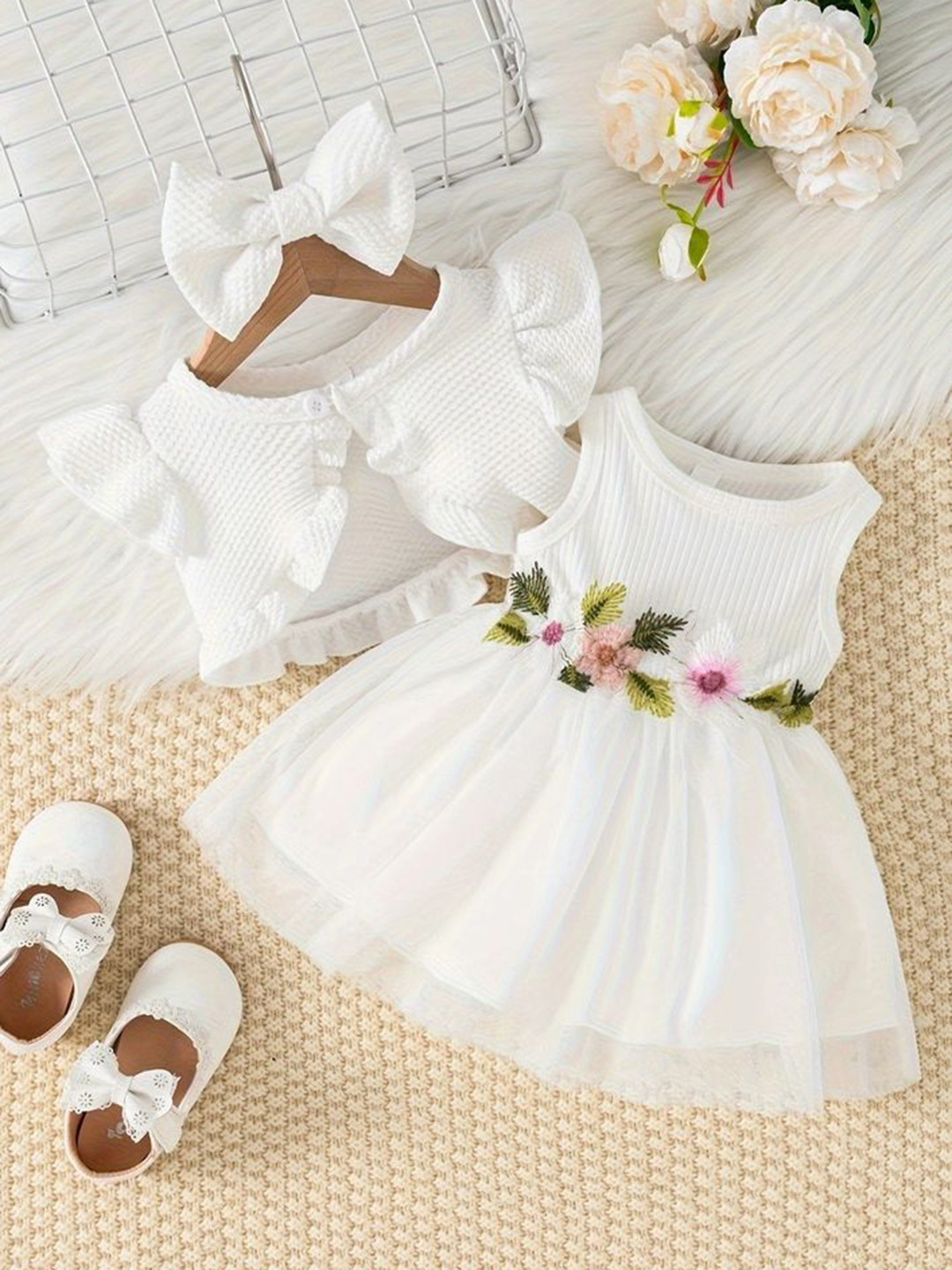 

LULU & SKY Girls Top with Skirt, White