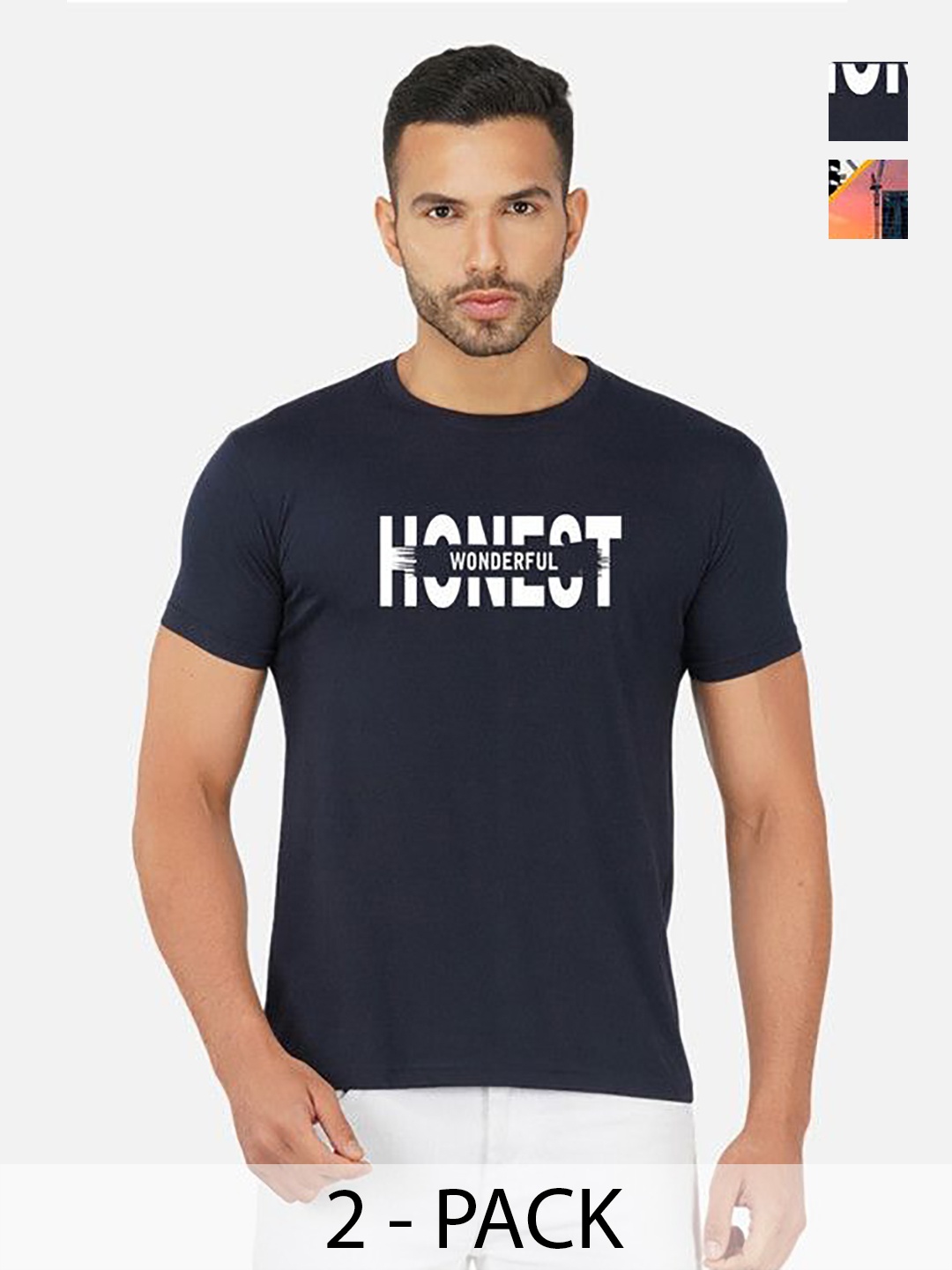 

GLOBAL NOMAD Men 2 Printed Bio Finish T-shirt, Navy blue