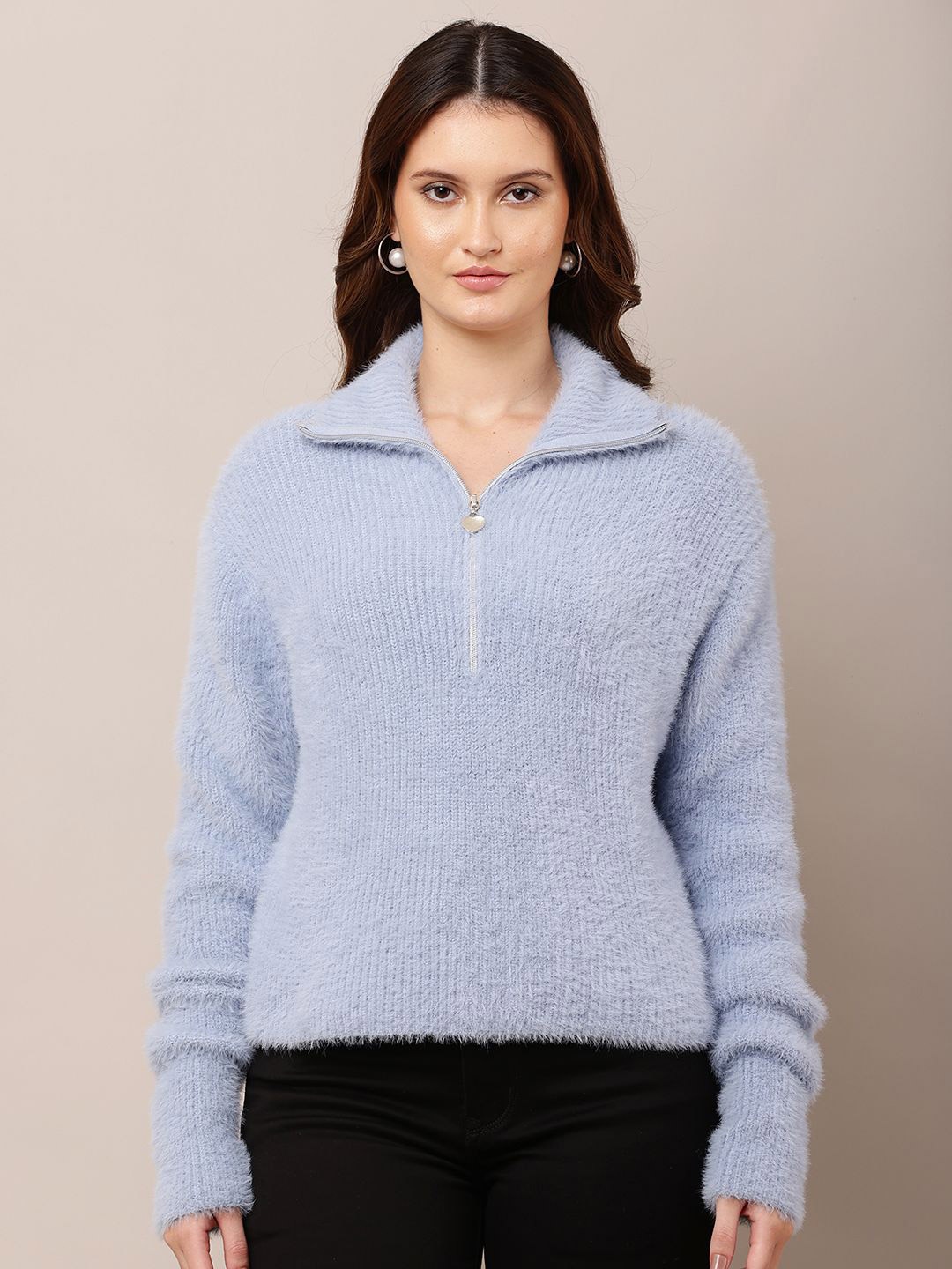 

NoBarr Women Pullover with Fuzzy Detail, Blue