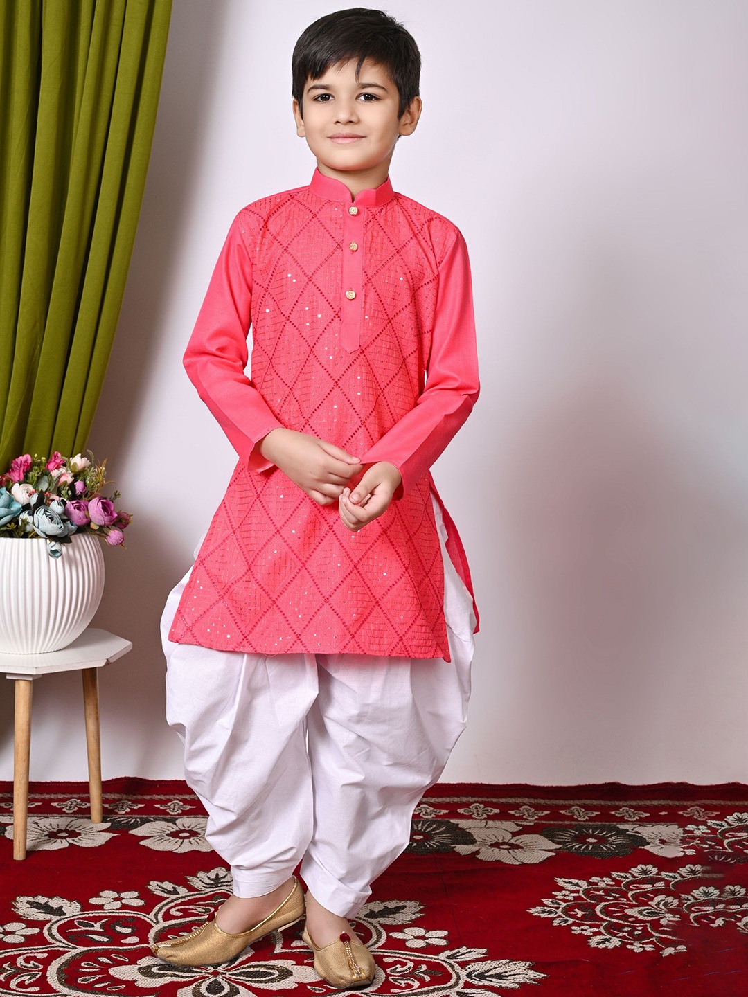 

BAESD Boys Embroidered Regular Sequinned Kurta with Patiala, Orange