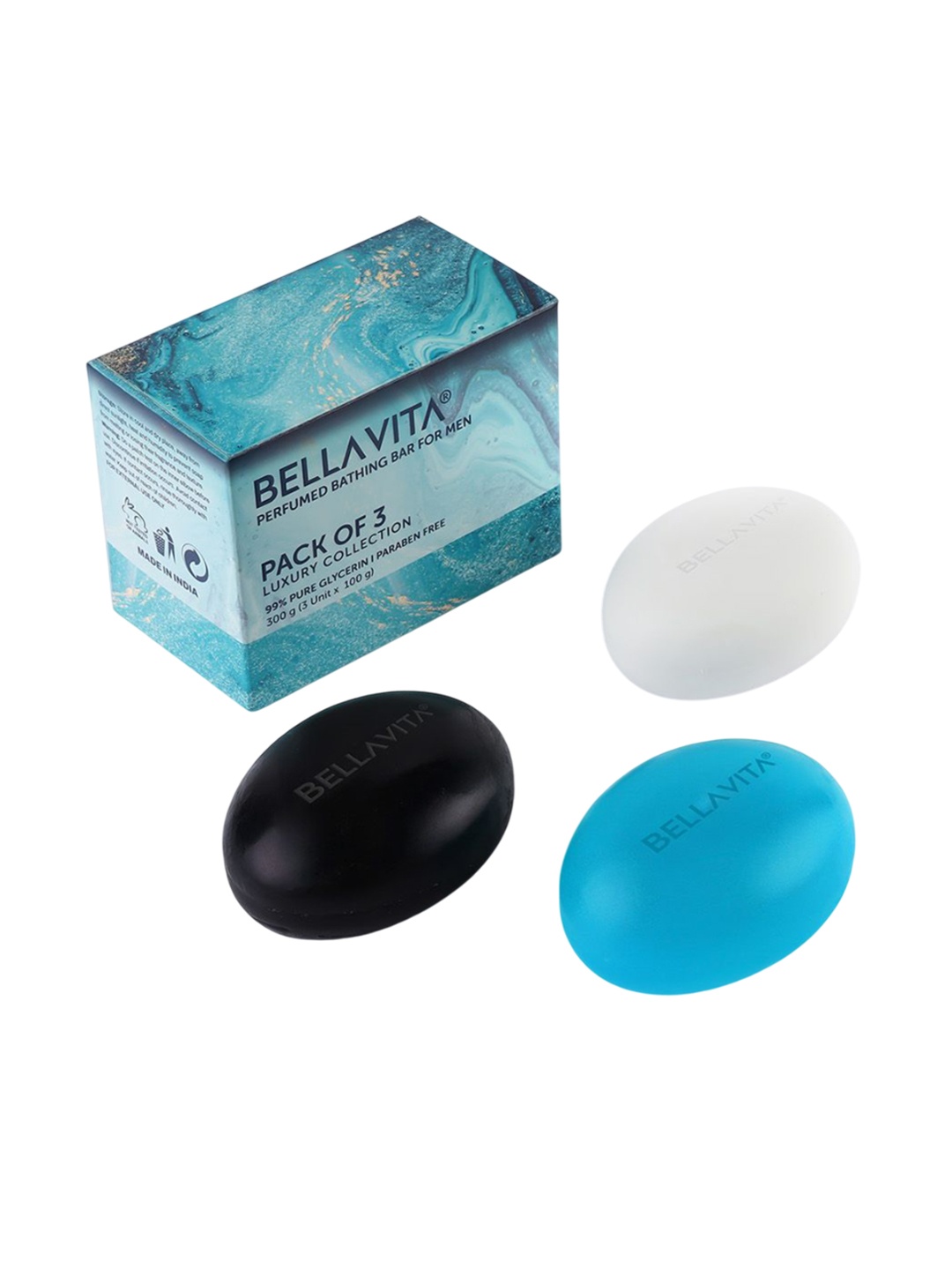 

Bella Vita Organic Men Set Of 3 Perfumed Bathing Soap- 100 g Each, Blue