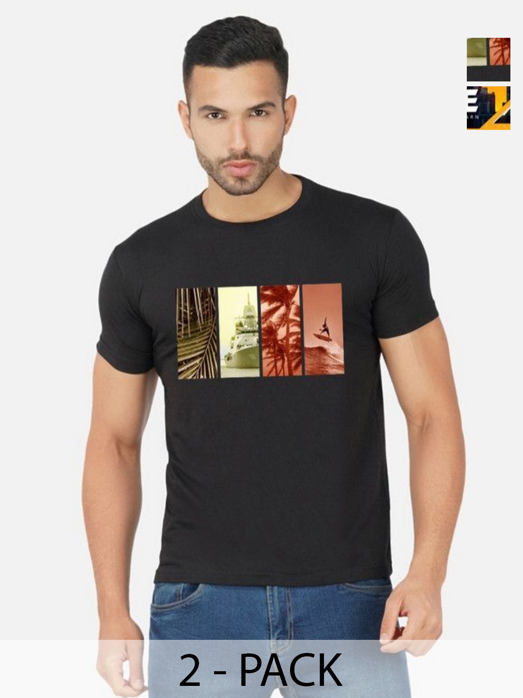 

GLOBAL NOMAD Men 2 Printed Bio Finish Pockets T-shirt, Black