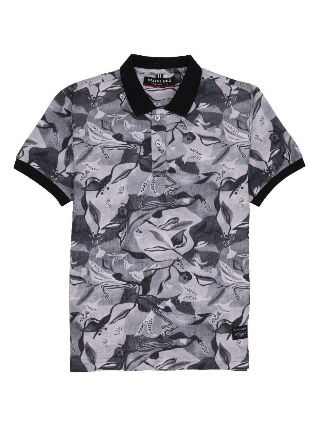 

Status Quo Boys Printed Polo Collar Tropical Applique T-shirt, Grey