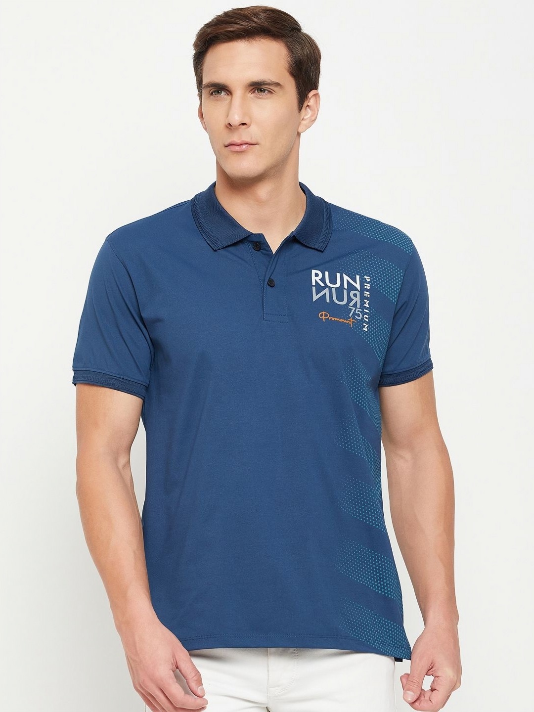 

Promount Men Polo Collar Applique T-shirt, Blue