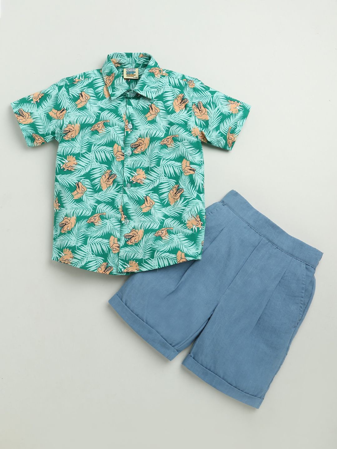 

ZIP ZAP ZOOP Boys Printed Shirt with Shorts, Green
