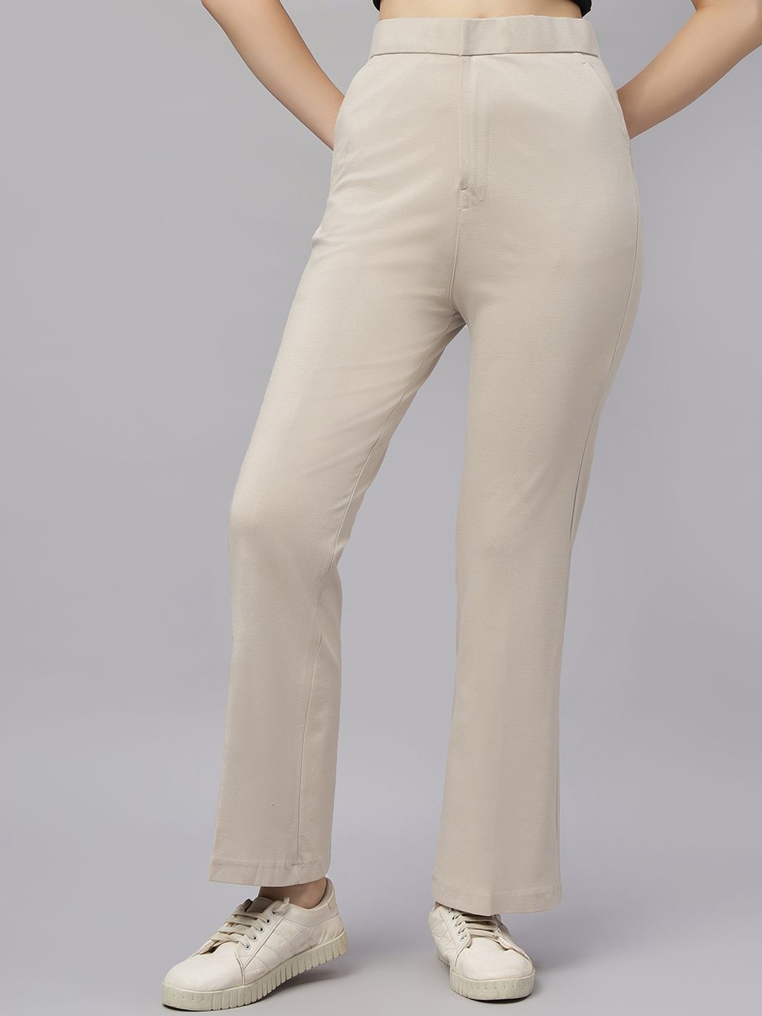 

ZUYA Women Loose Fit High-Rise Trousers, Beige