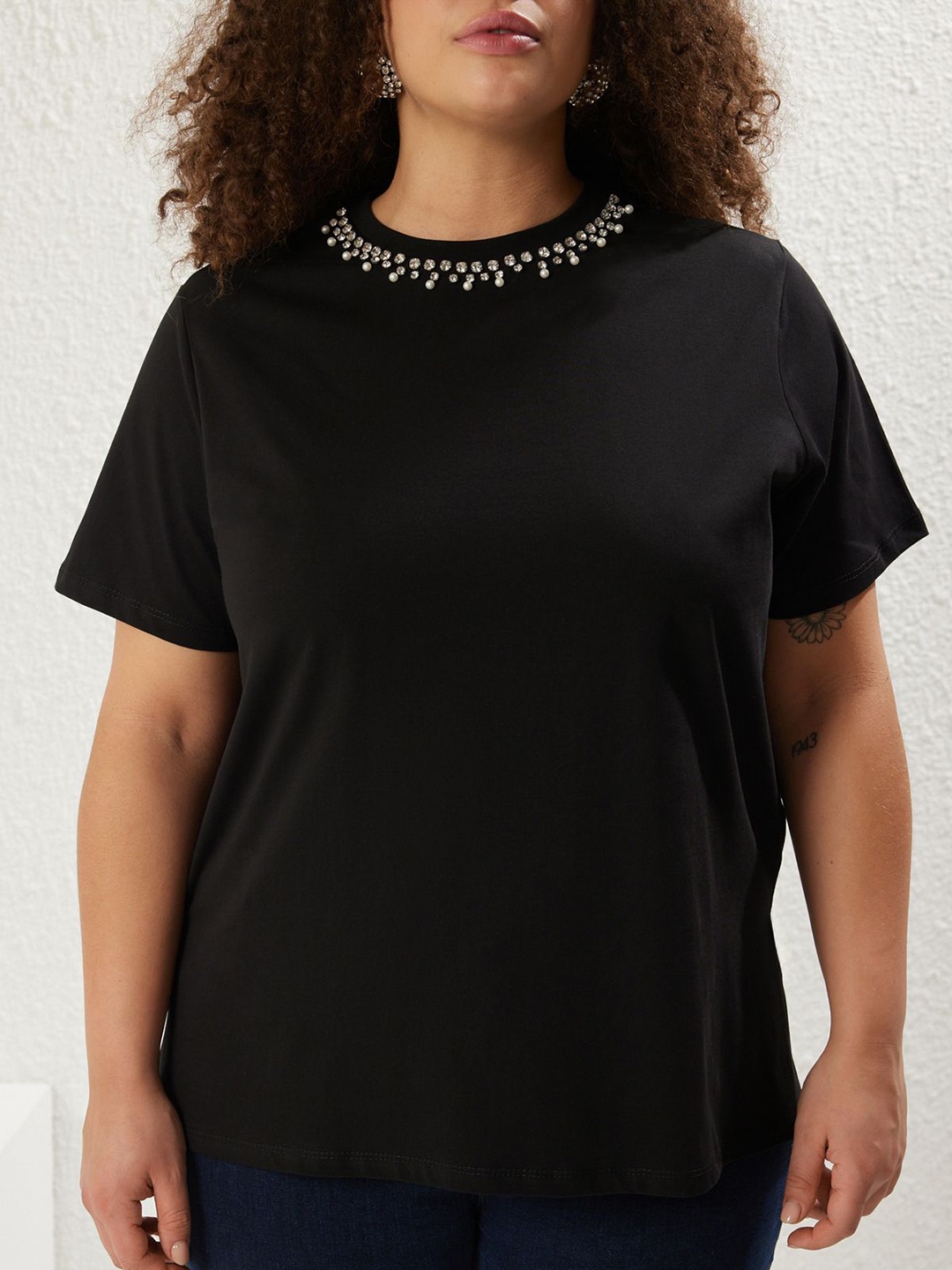 

Trendyol Women Tribal High Neck Applique T-shirt, Na