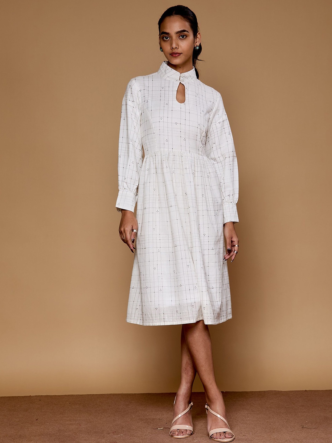 

Saaki Tie-Up Neck A-Line Dress, Off white
