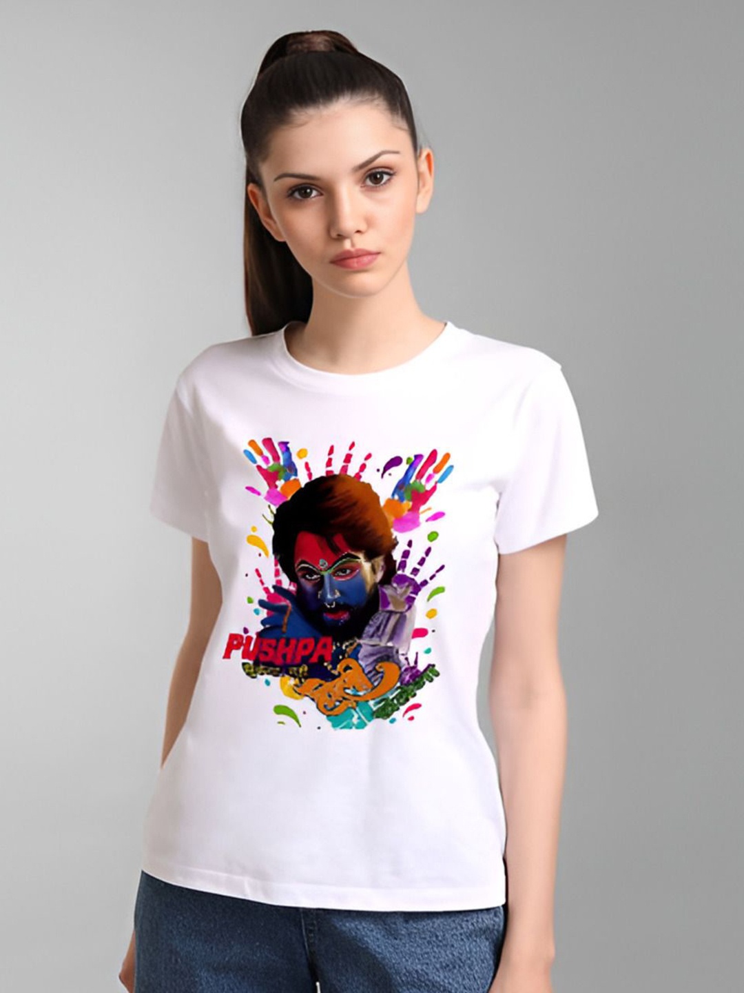 

Shiv traders collection Women Printed Applique T-shirt, White