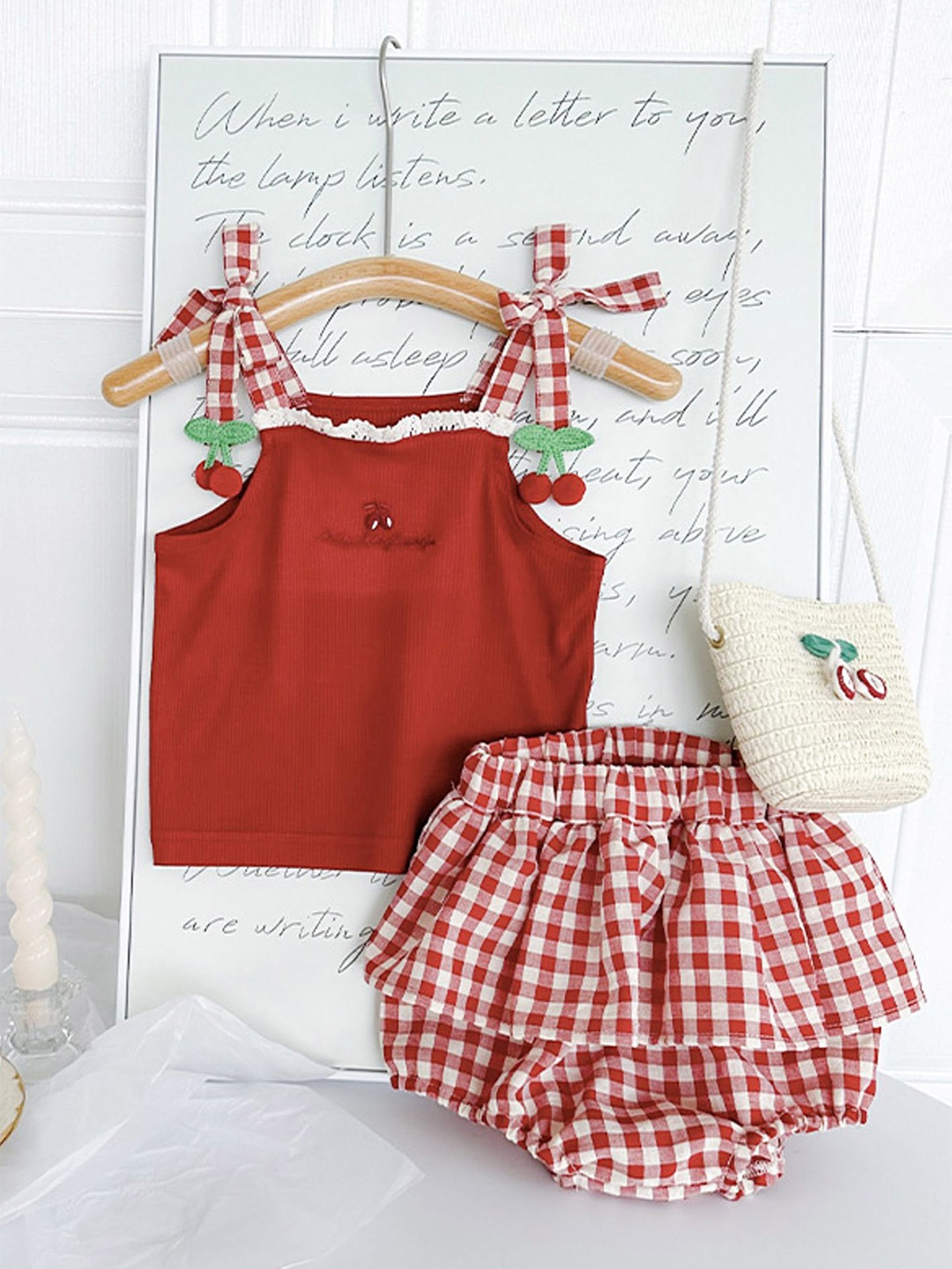 

LULU & SKY Girls Printed Top with Shorts, Red