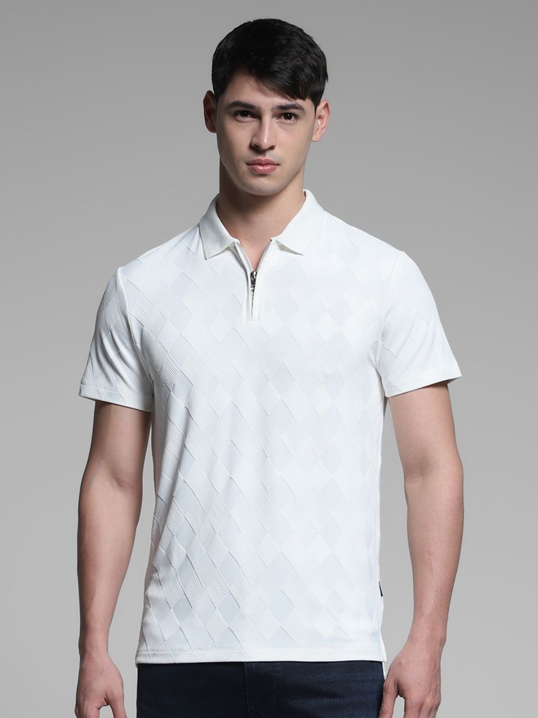 

Jack & Jones Men Polo Collar Raw Edge T-shirt, White
