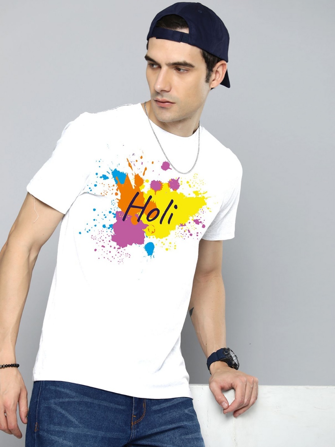 

Moda Rapido Men Holi Printed Tshirt, White