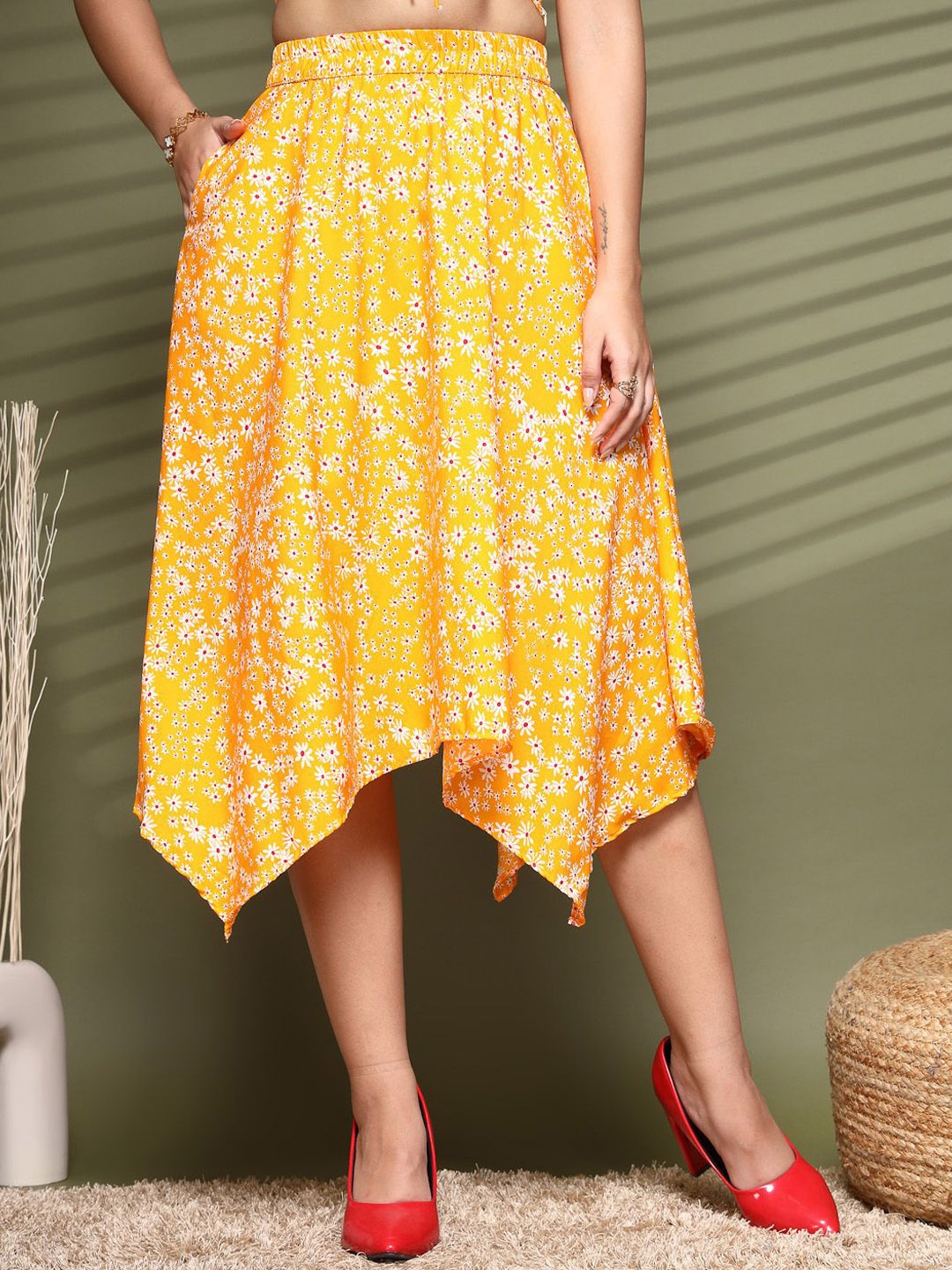 

DressBerry Floral Printed Midi Skirt, Orange