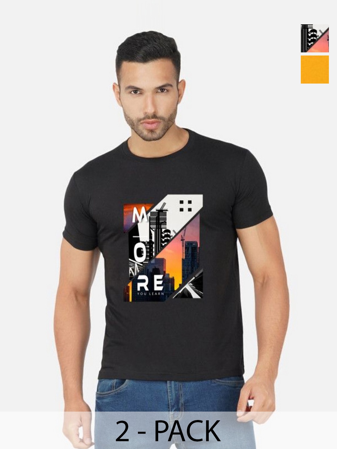 

GLOBAL NOMAD Men 2 Printed Bio Finish Applique T-shirt, Black
