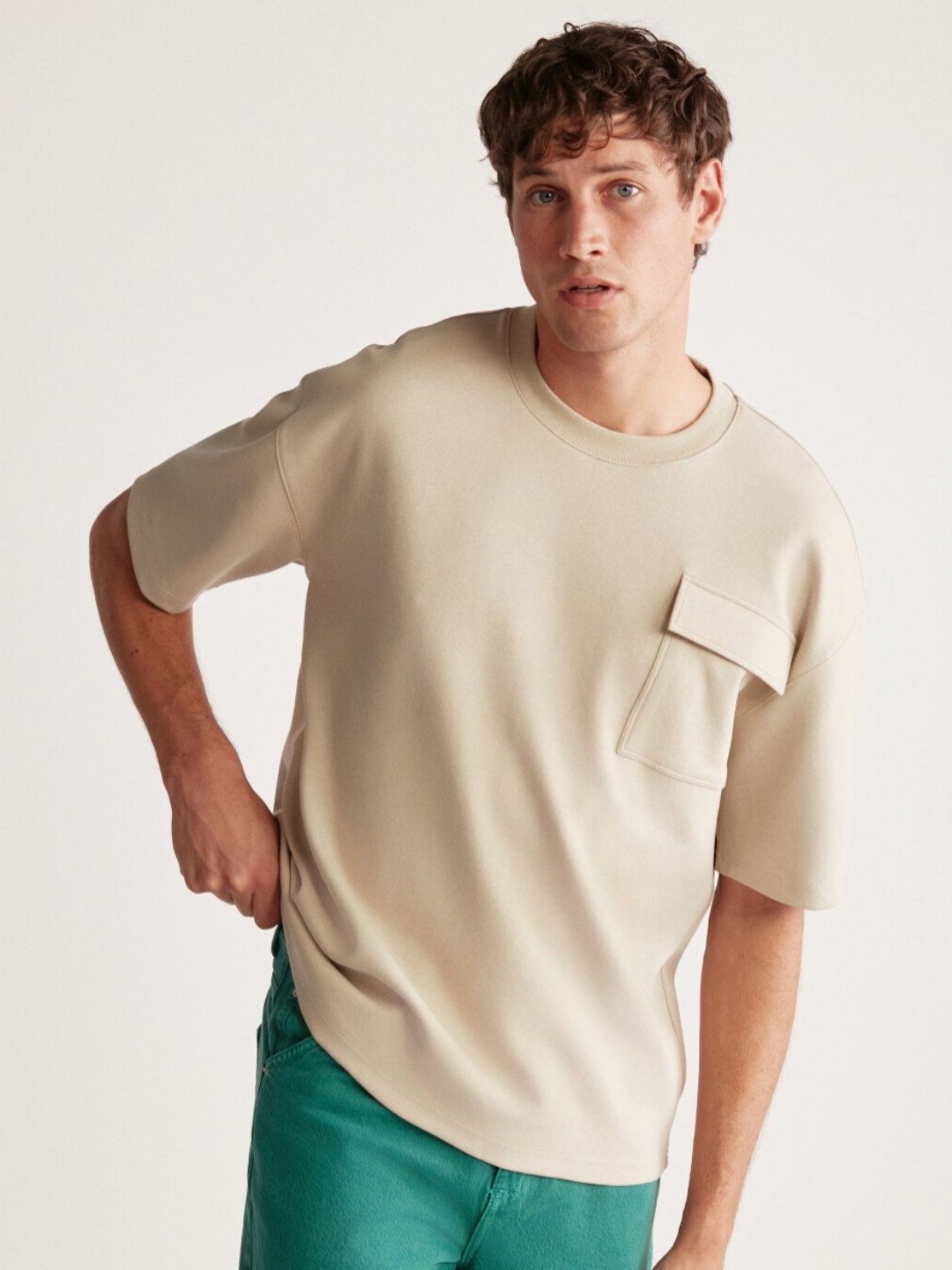 

GRIMELANGE Men Drop-Shoulder Sleeves Pockets T-shirt, Na