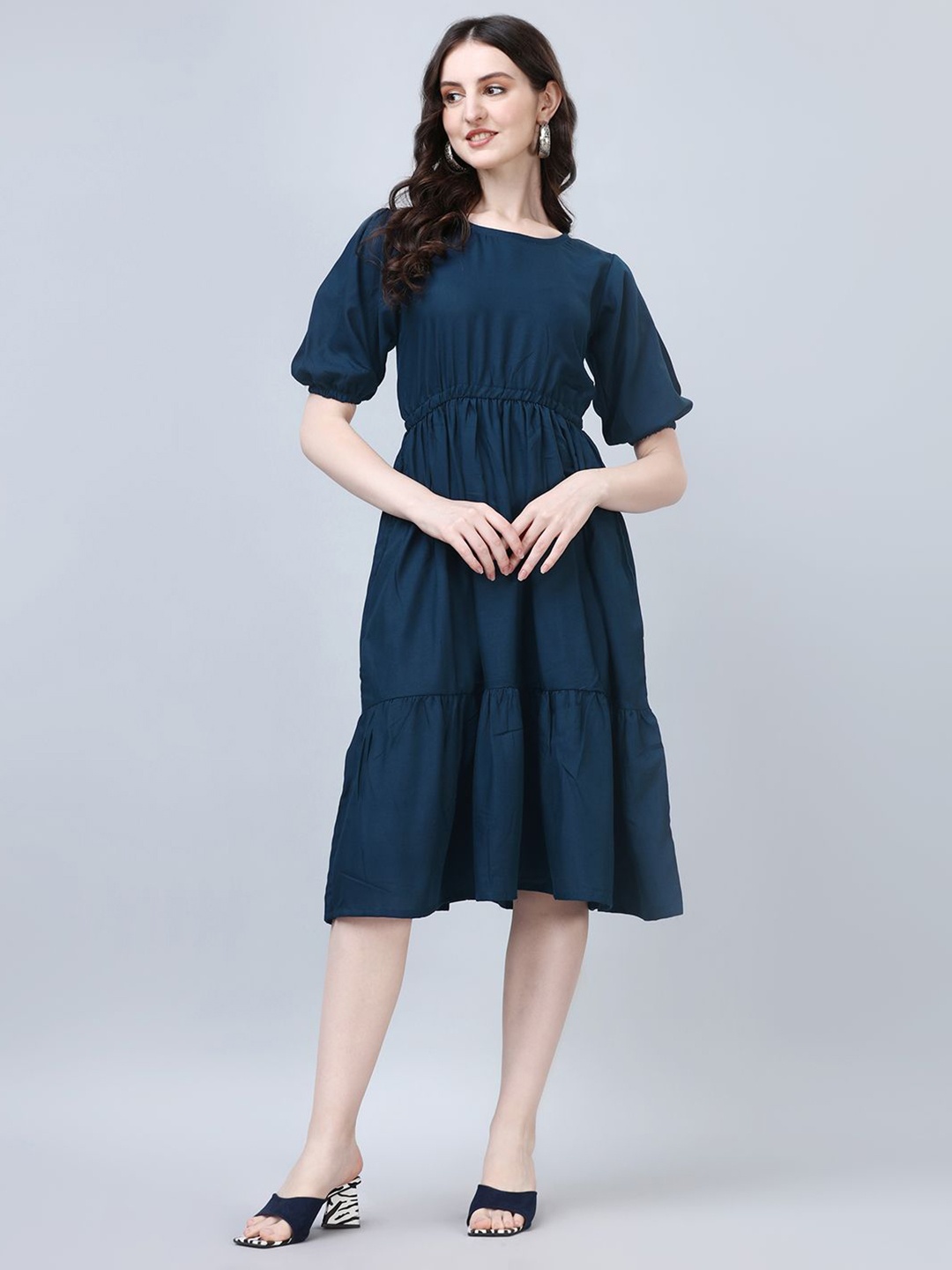 

Jash Creation Applique Crepe Fit & Flare Maxi Dress, Blue