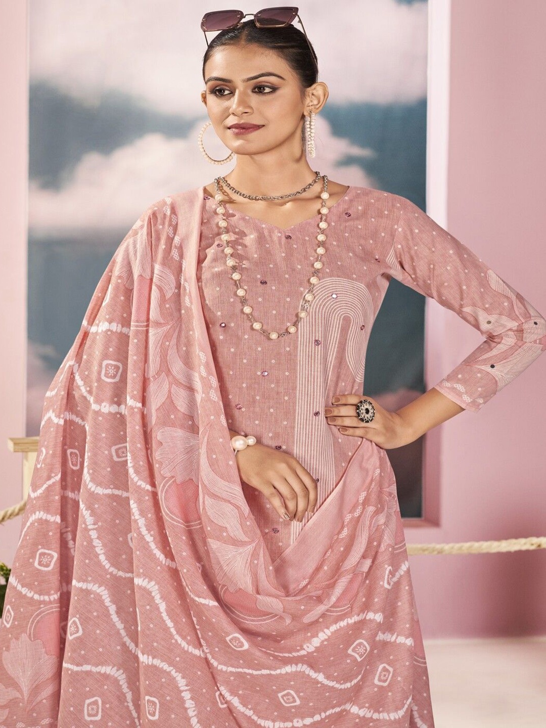 

DRAVINAM Trends Embroidered Pure Cotton Unstitched Dress Material, Peach