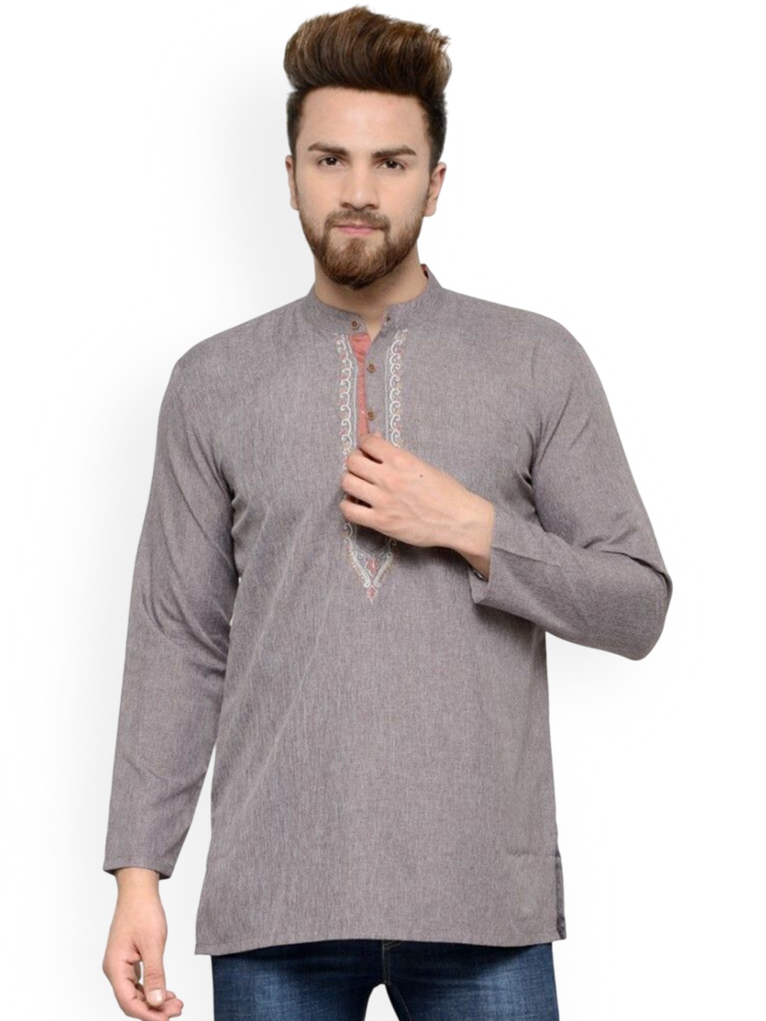 

Arch element Men Thread Work Kurta, Grey