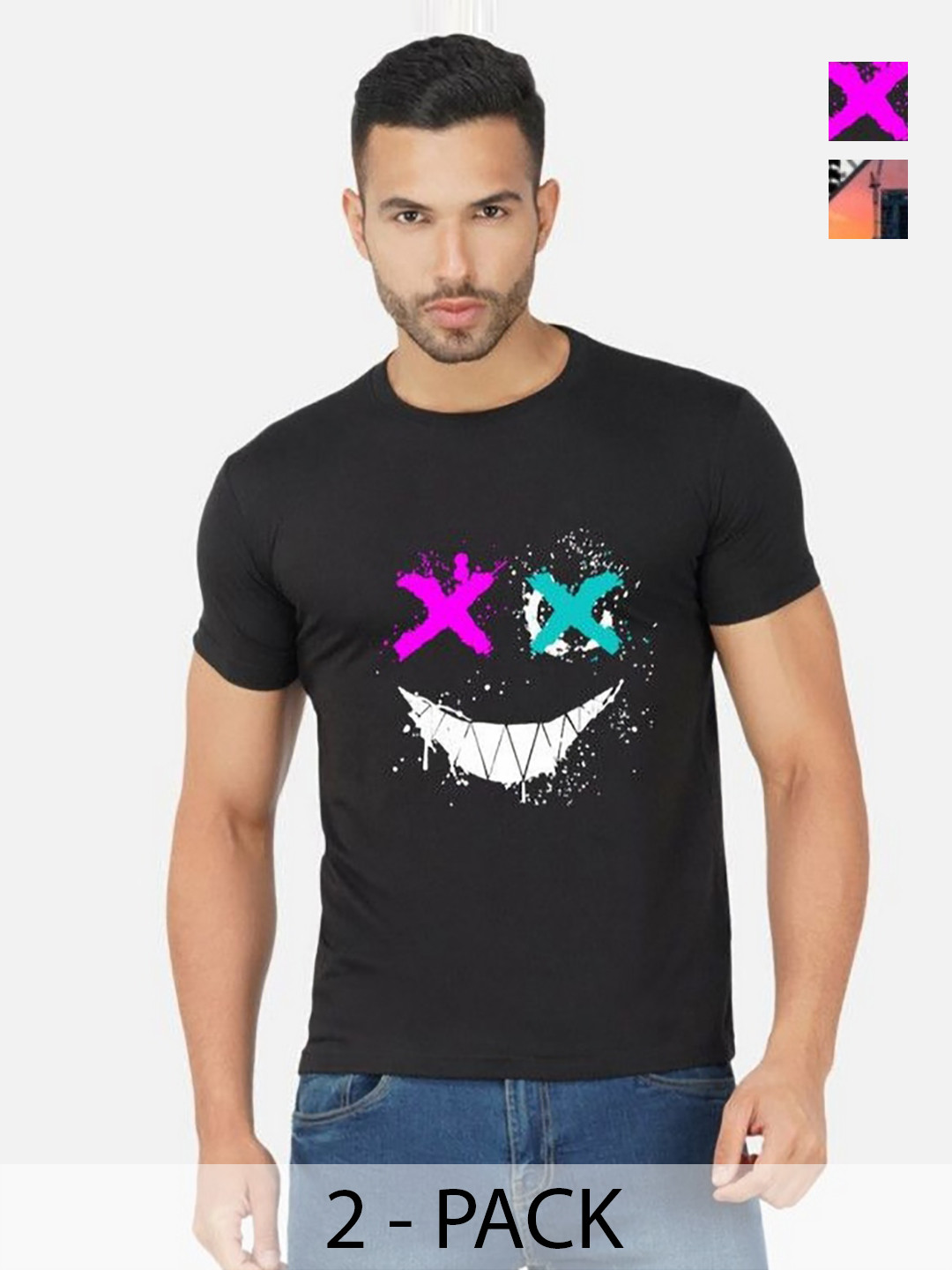 

GLOBAL NOMAD Men 2 Printed Bio Finish Applique T-shirt, Navy blue