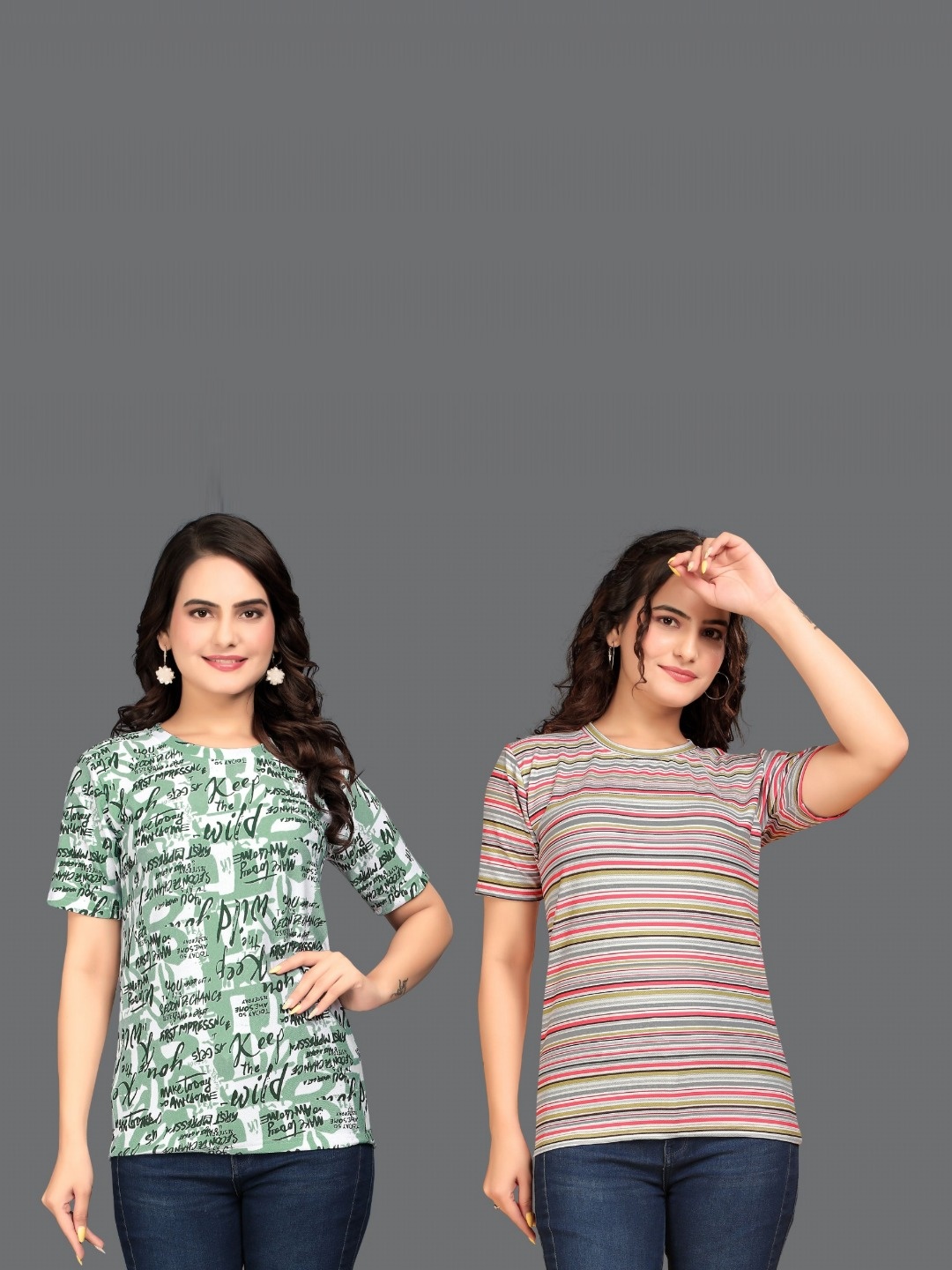 

VGHCFASHION Women Printed Pockets T-shirt, Silver