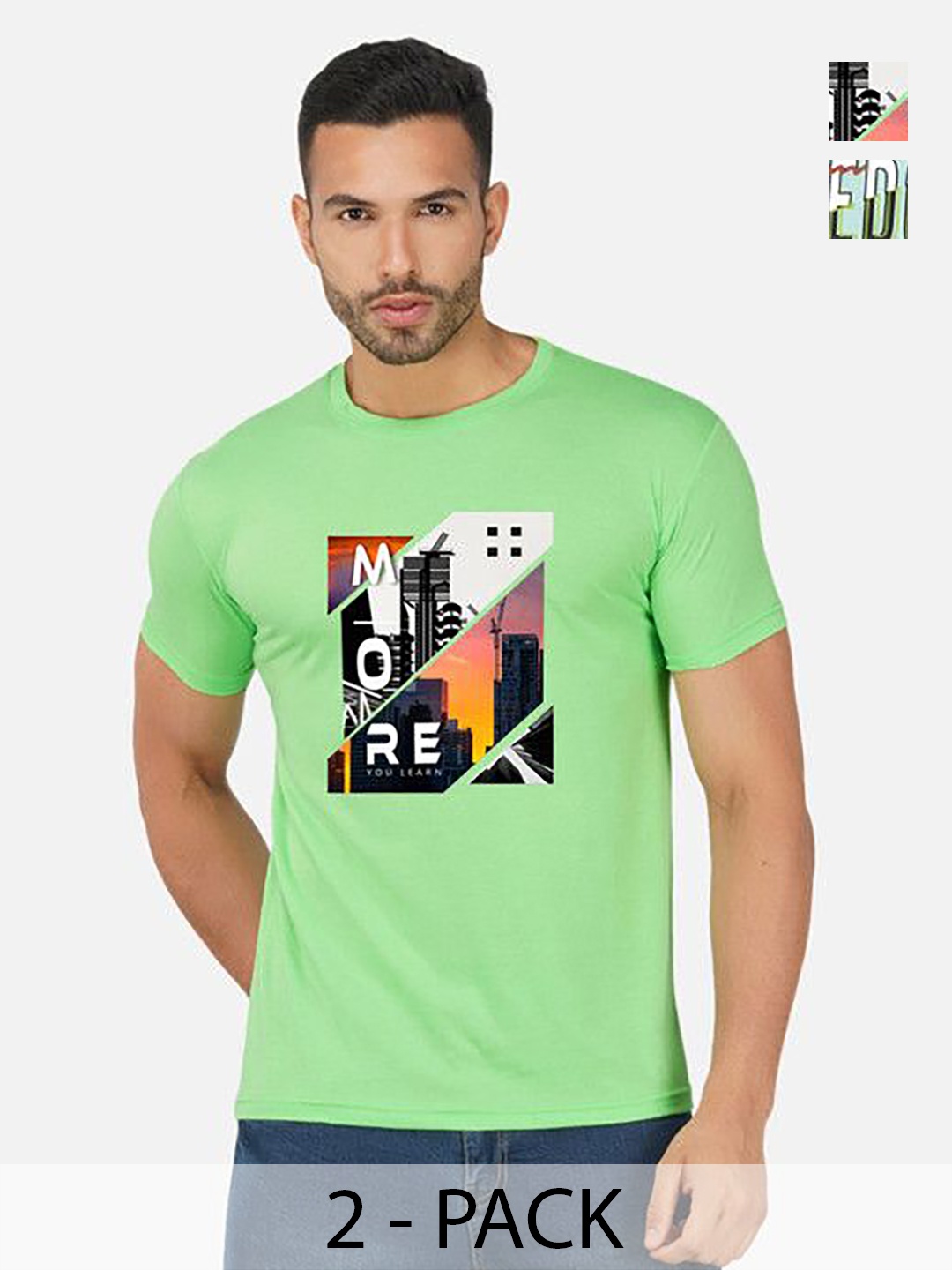 

GLOBAL NOMAD Men 2 Printed Bio Finish Applique T-shirt, Green