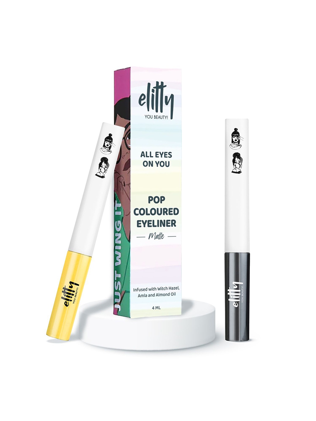 

Elitty Set Of 2 Long Lasting & Smudge Proof Eyeliner- 4 ml Each- Black - Yellow