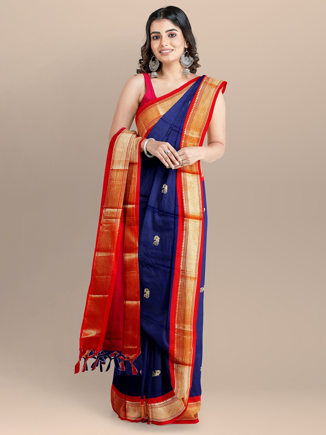 

Dnyanada Woven Design Zari Paithani Saree, Navy blue