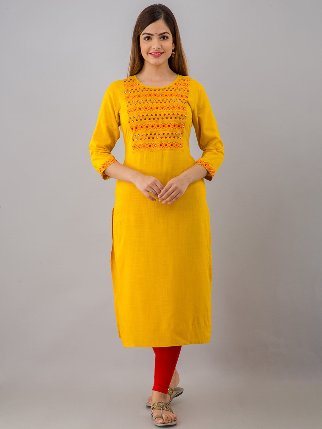 

KALINI Women Floral Embroidered Kurta, Mustard