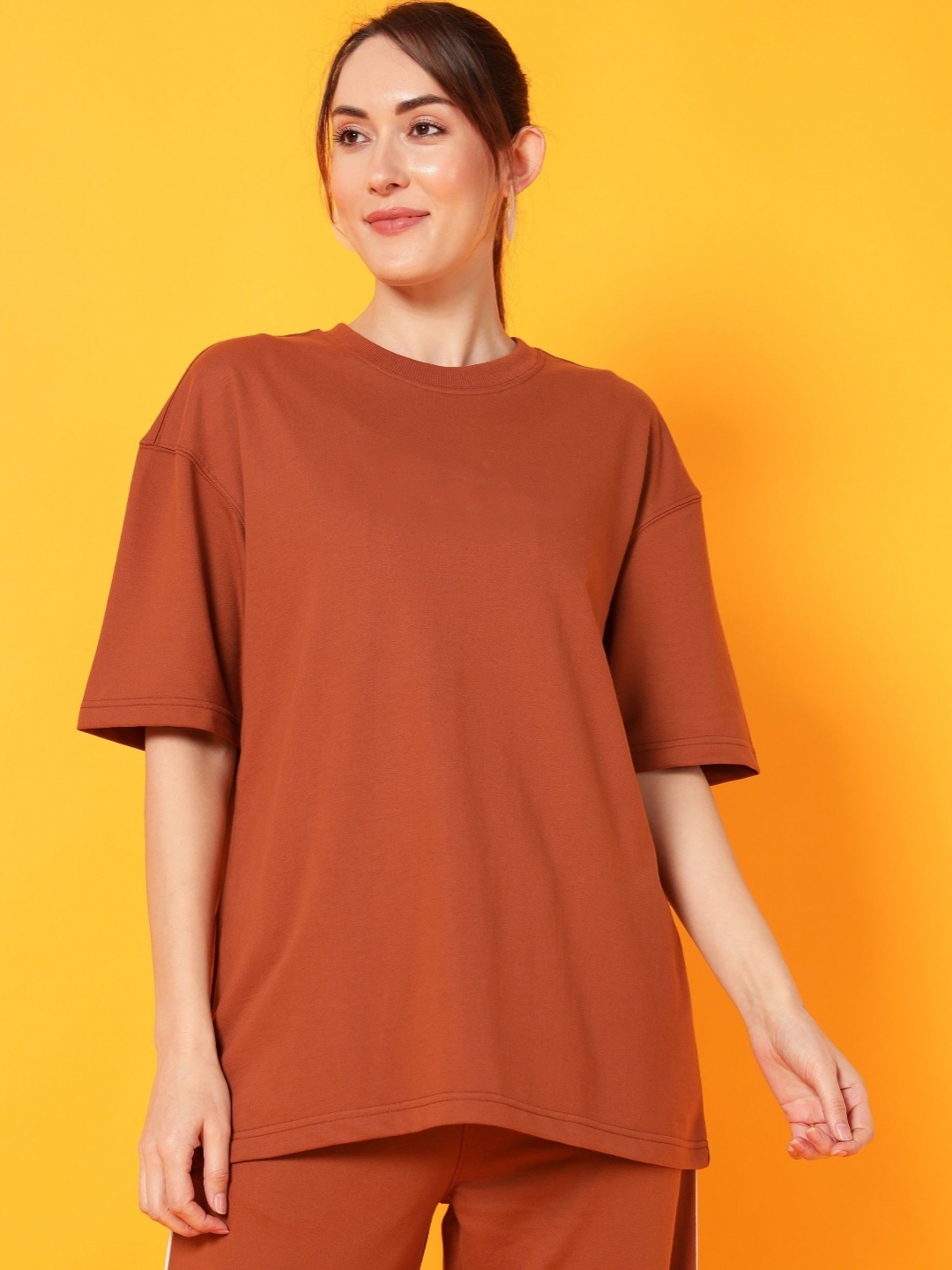 

Dogman Women Drop-Shoulder Sleeves Anti Odour T-shirt, Brown
