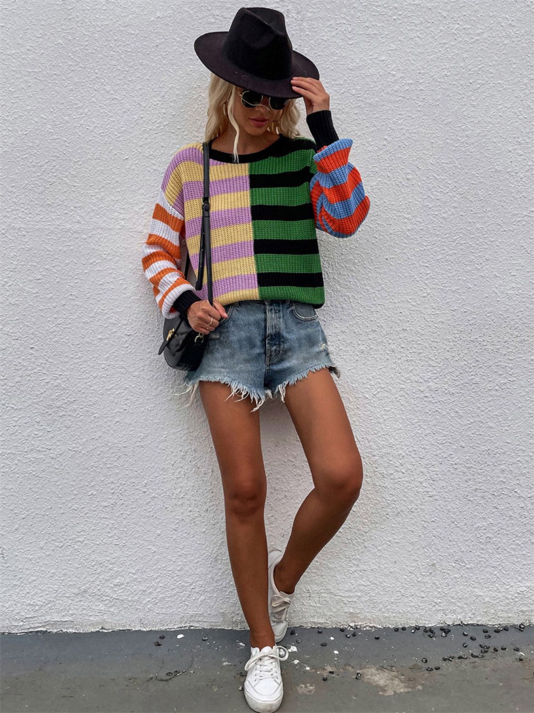 

Oh Rare Women Striped Pullover, Black