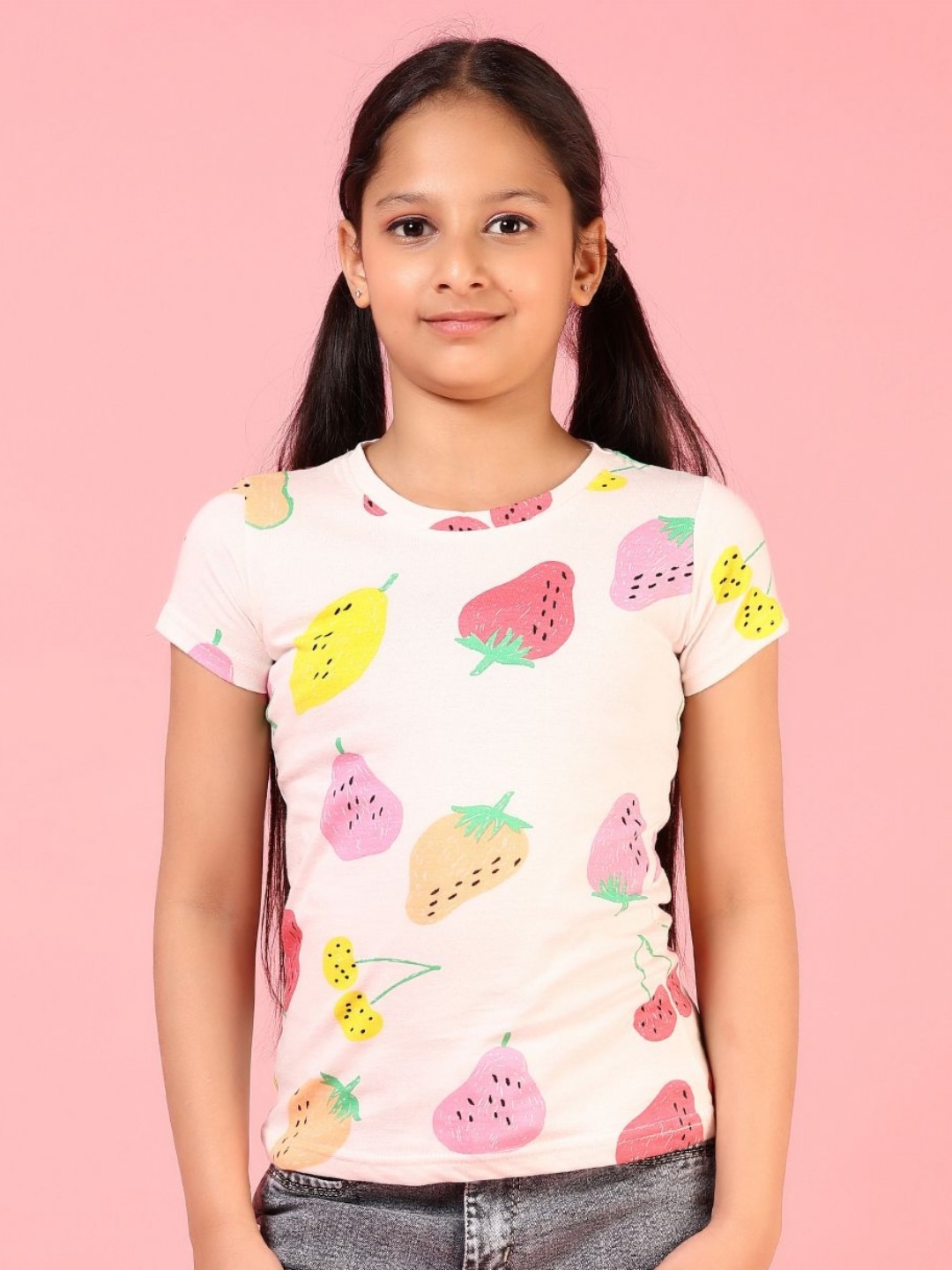 

V-Mart Girls Printed Raw Edge T-shirt, White
