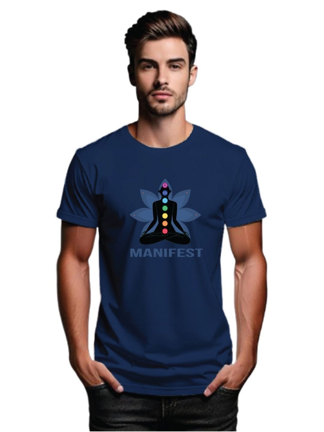 

Tantra Men Printed Applique T-shirt, Navy blue