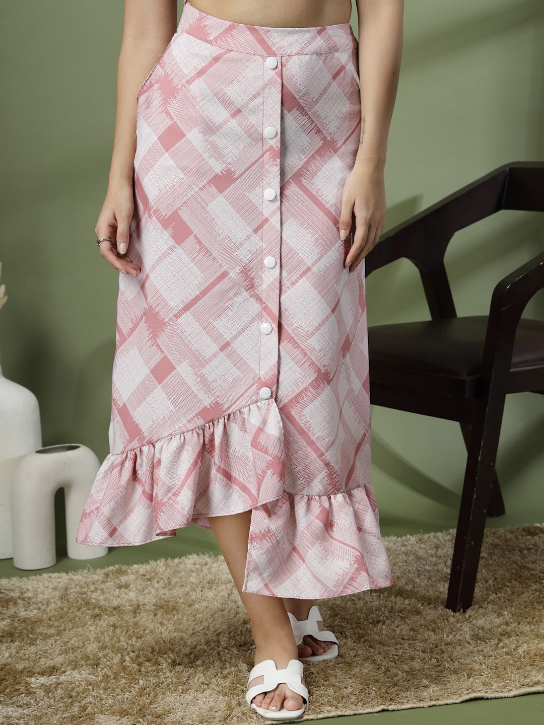 

DressBerry Abstract Printed Midi Skirt, Pink