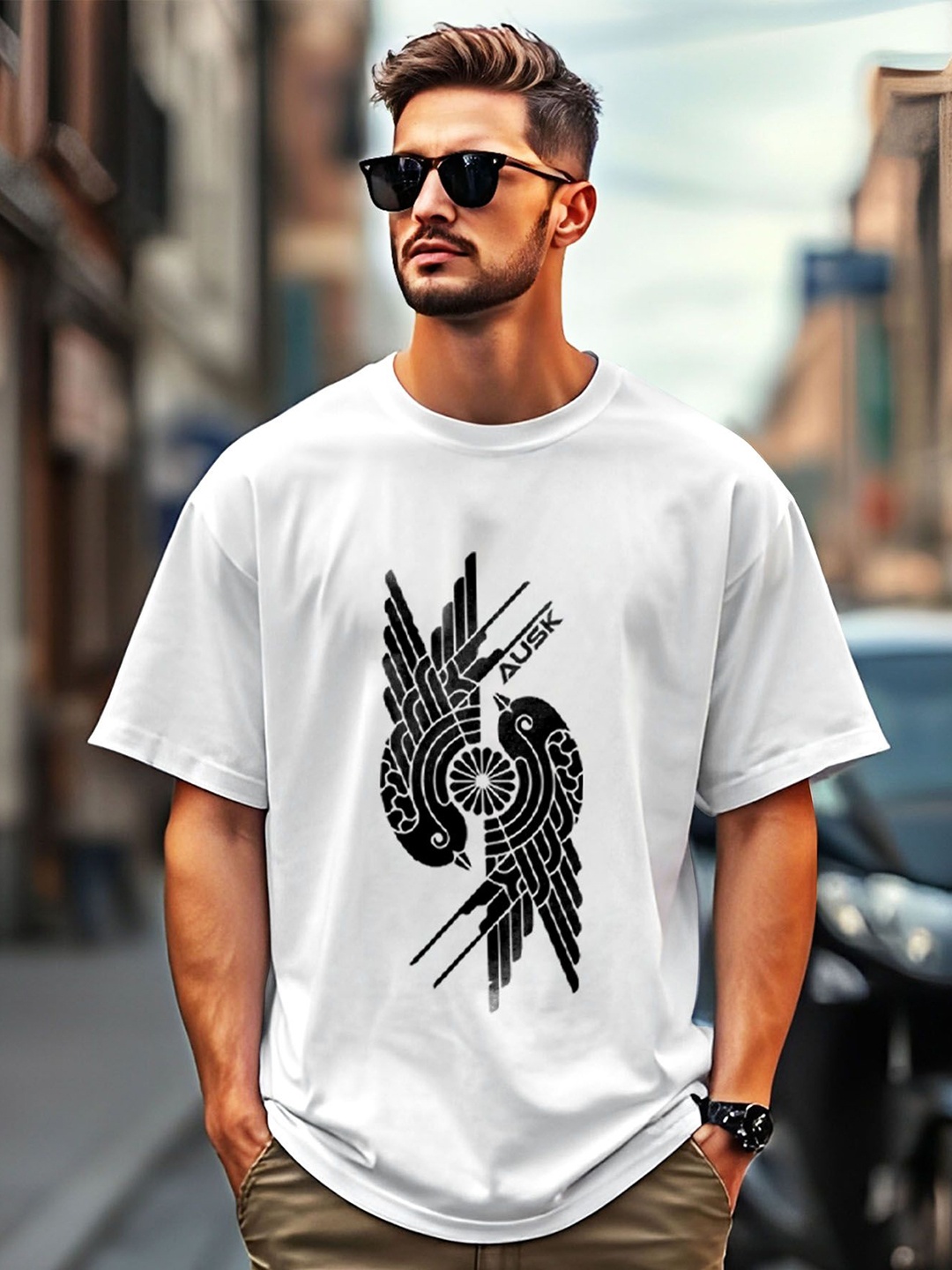 

AUSK Men Printed Pockets T-shirt, White