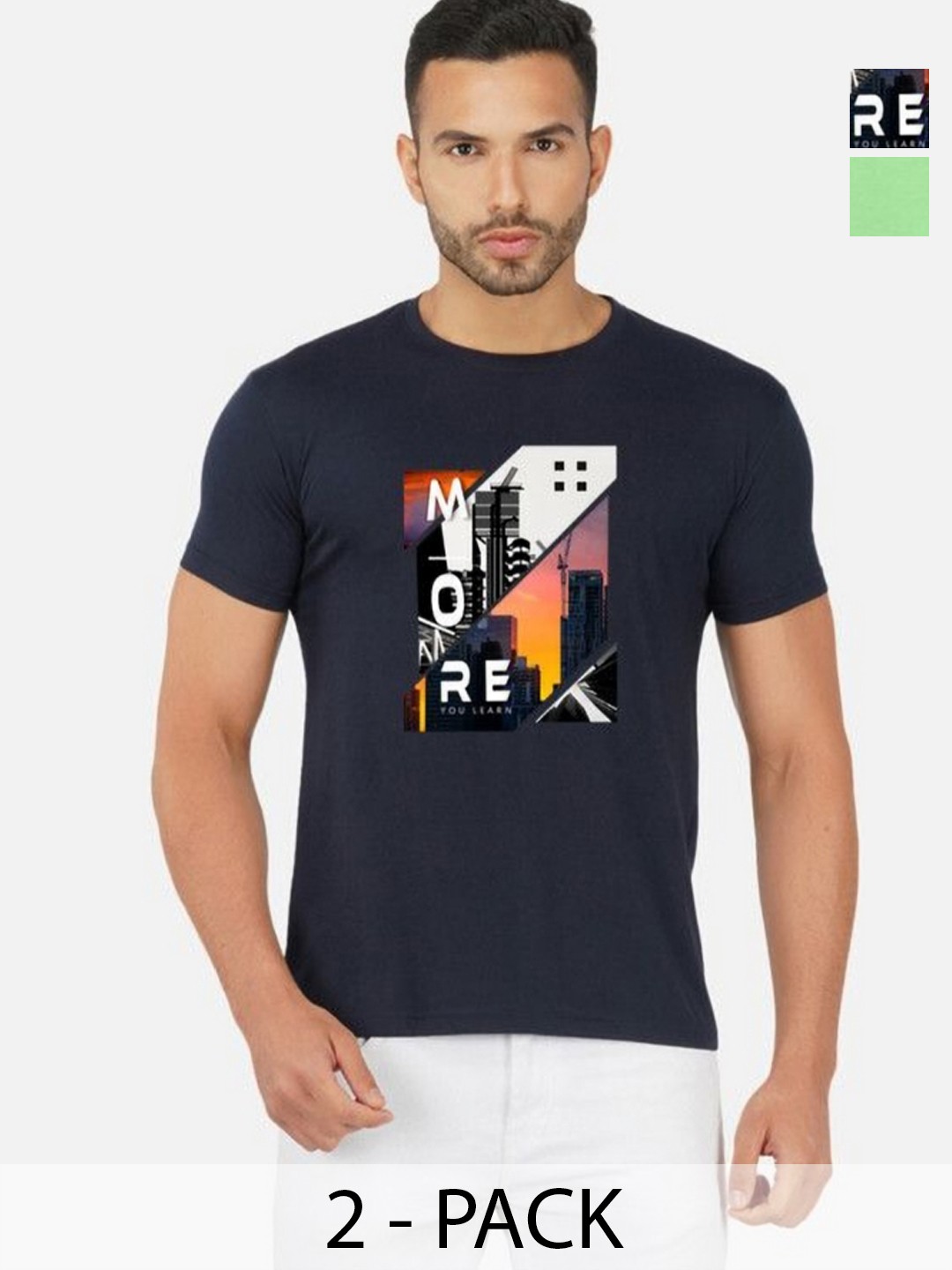 

GLOBAL NOMAD Men 2 Printed Bio Finish Applique T-shirt, Navy blue