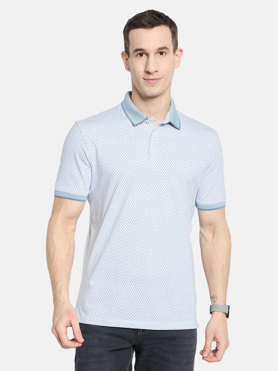 

Octave Men Printed Polo Collar T-shirt, Blue