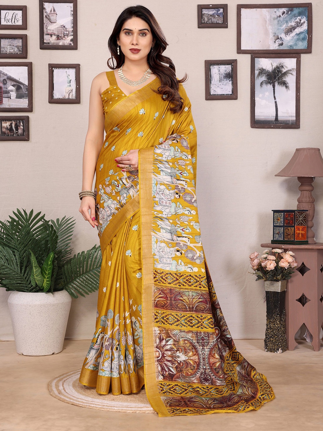 

Moda Rapido Ethnic Motifs Zari Saree, Yellow