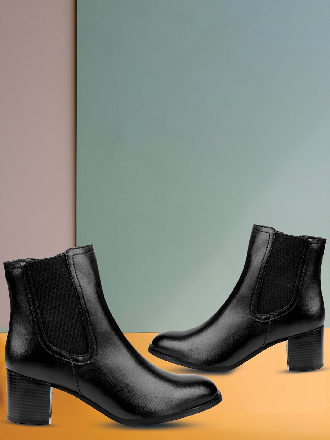 

riffway Women Casual Block-Heeled Chelsea Boots, Black