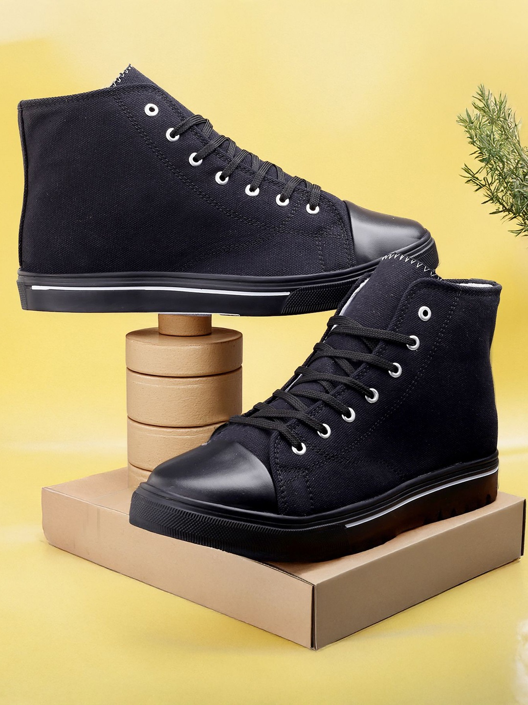

riffway Men Height Increasing Denim Sneaker, Black