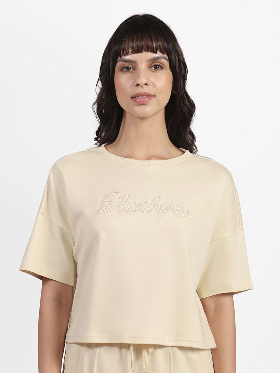 

Skechers Women Embroidered Boxy Fit T-Shirt, Beige