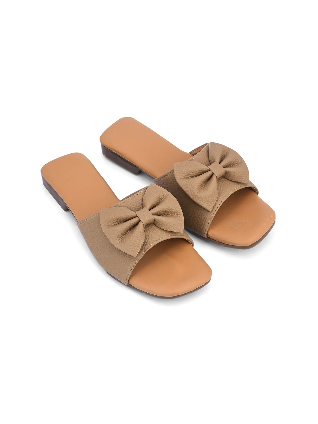 

GERIEF Women Open Toe Flats with Bows, Brown
