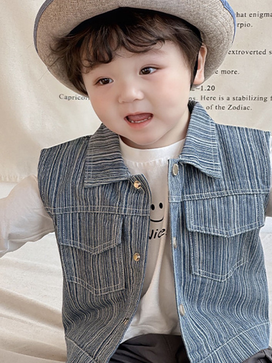 

LULU & SKY Boys Striped without Crop Bomber with Patchwork Jacket, Blue