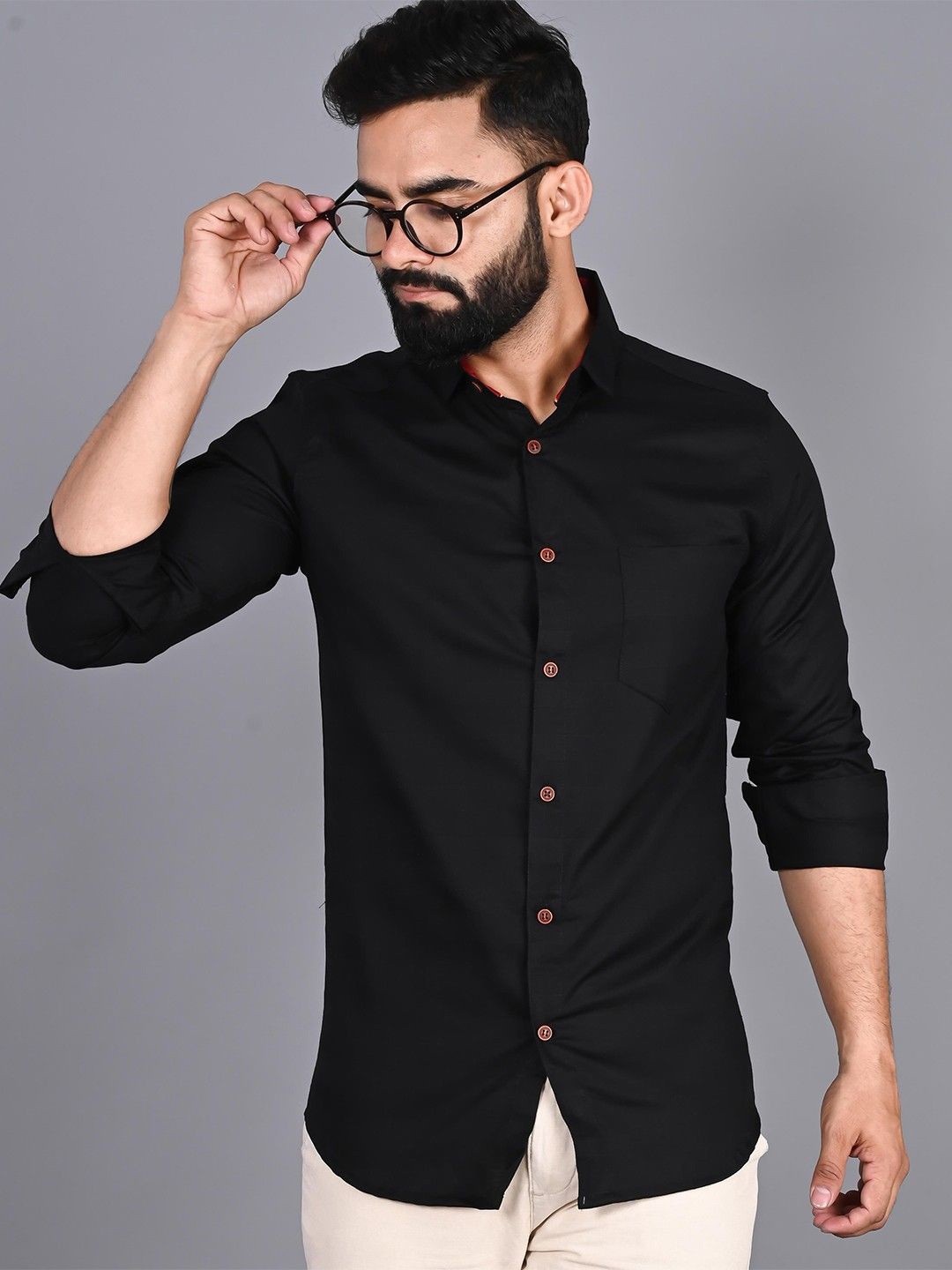 

PulseIQ Men Slim Fit Horizontal Stripes Opaque Striped Casual Shirt, Black