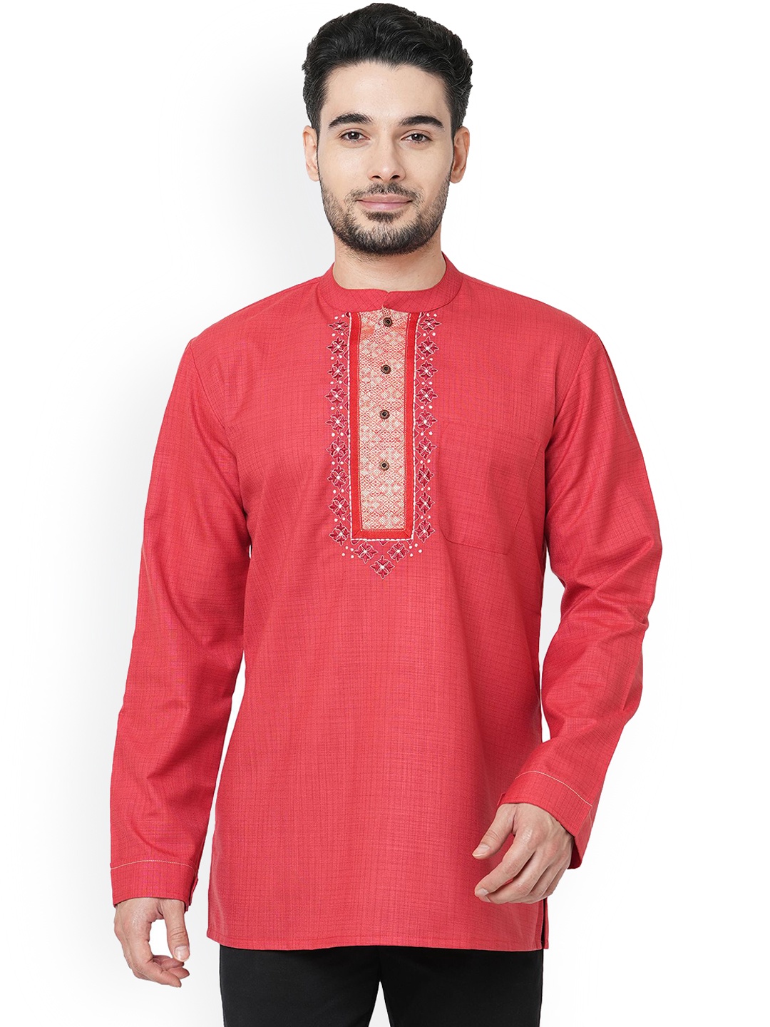 

Arch element Men Flared Sleeves Thread Work Kurta, Red
