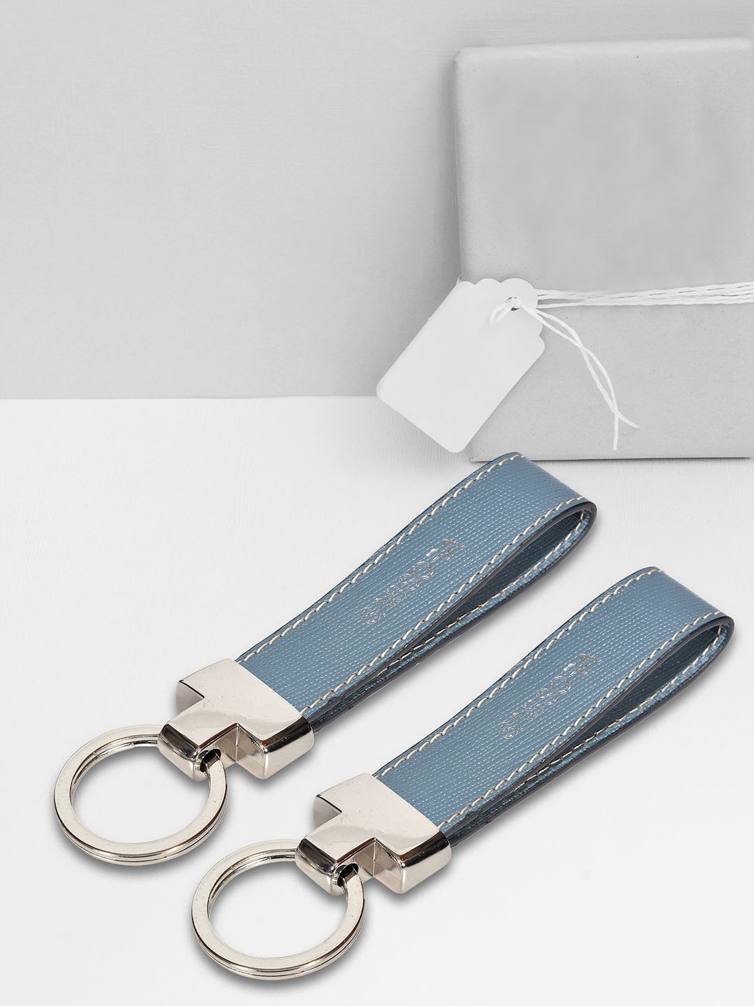 

Sassora Set Of 2 Leather Printed Key Chain, Blue